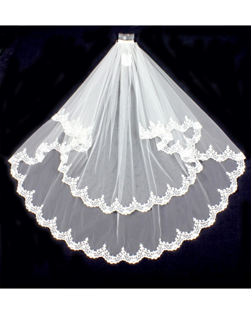 Veil - Lace Trim - Multi layers - 40" - VL-V50181IV